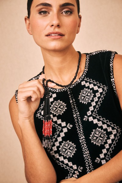 Collar largo borla flecos cristales