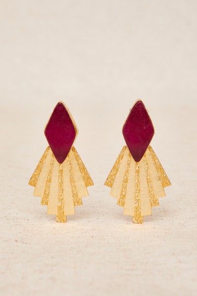 Pendientes geometría latón baño de oro y piedra