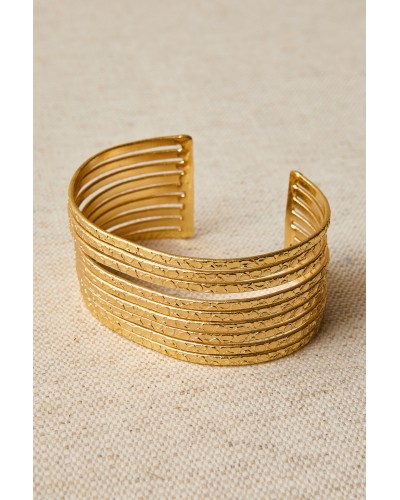 Pulsera brazalete latón baño de oro grabado