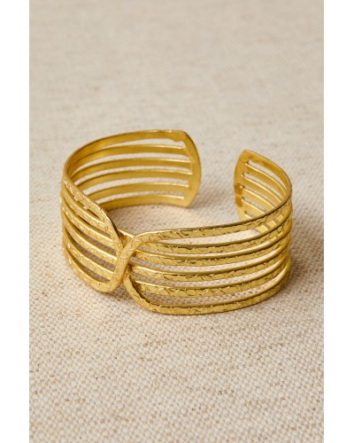 Pulsera brazalete cruzado latón baño de oro