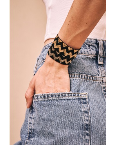 Pulseras anchas cordón boho zigzag metalizadas