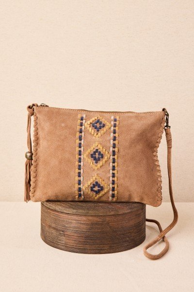 Bolso Bandolera de Piel con Bordado Étnico