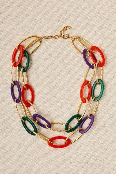 Collar eslabones latón baño oro y resina