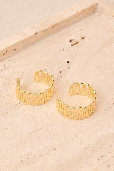 Pendientes Aro Labrados Latón con Baño de Oro