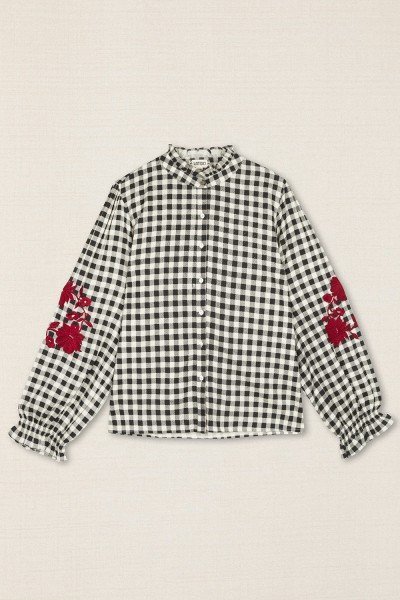 Blusa con Estampado Vichy y Bordado