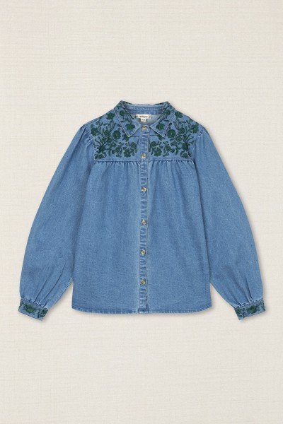 Blusa Denim con Bordado Flores