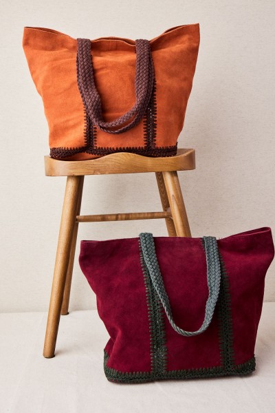 Bolso Shopper de Piel con Detalles de Croché