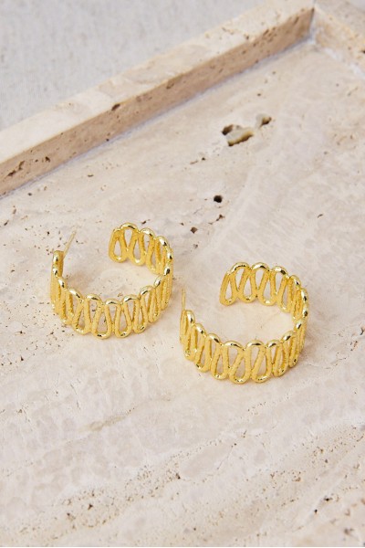 Pendientes Aro Labrados Latón con Baño de Oro