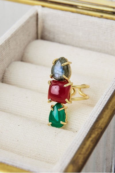 Anillo trío piedras semipreciosas