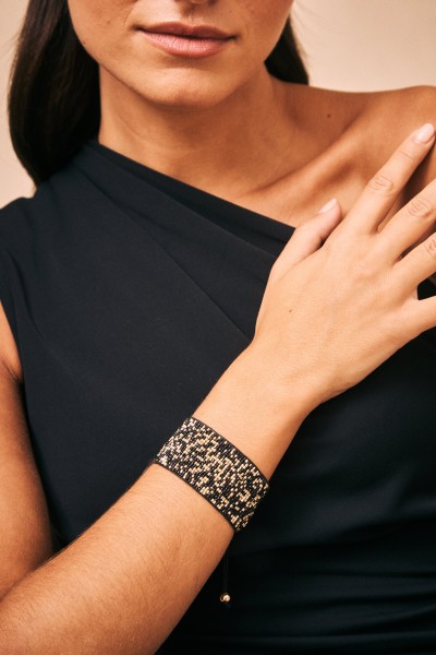 Pulsera cordón boho cristales y brillo