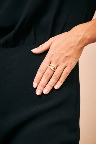 Anillo baguette cruzado