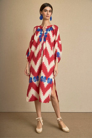 Vestido Kurta ZigZag Bordado Rojo