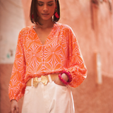 Embroidered Gingham Blouse Yellow/Blue