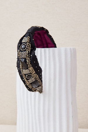 Embroidered Garnet crystals and resin headband