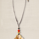 Long Necklace Horn and Orange Resin Pendant