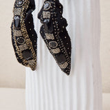 Embroidered headband with turquoise crystals and resin