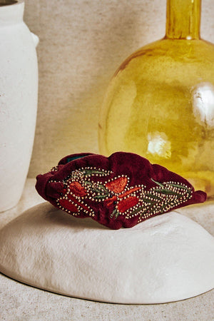 Velvet headband with embroidered butterflies Orange