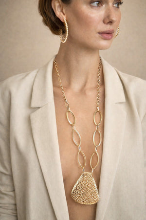 Collar Largo Metal Grabado Oro