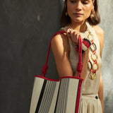 Bolso Maxi Shopper Rayas Rojo