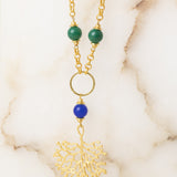 Short Necklace with Stones and Blue Coral-Shaped Pendant