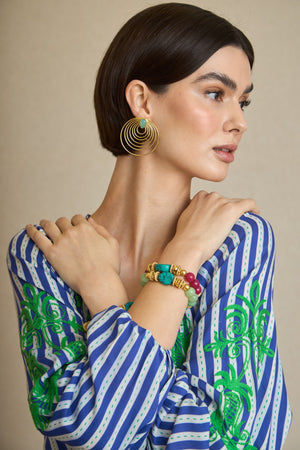 Green Natural Stone Multi-Hoop Earring