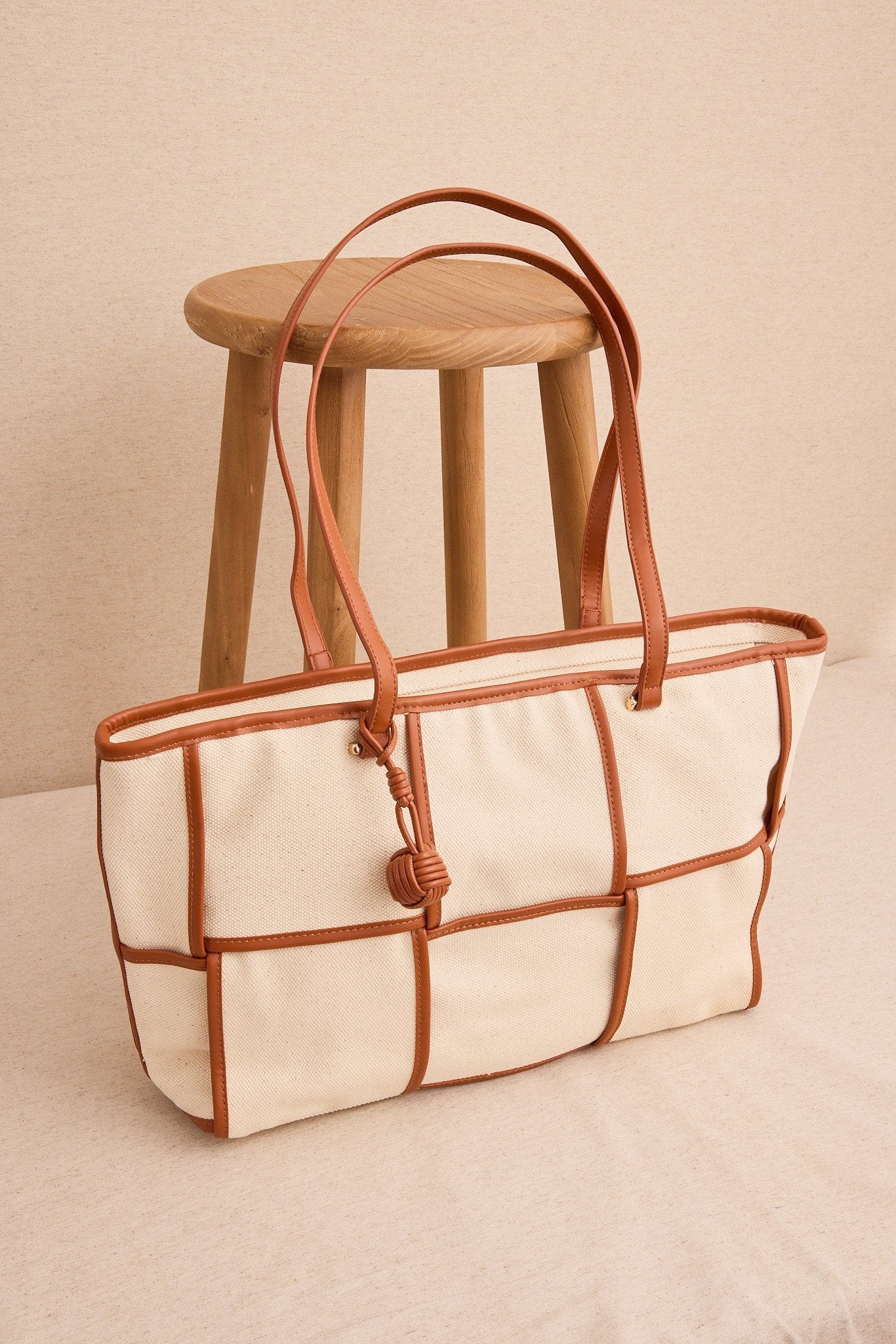 Bolso shopper cuadros color Marrrón