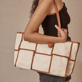 Bolso shopper cuadros color Marrrón
