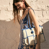 Bolso shopper cuadros color Azul