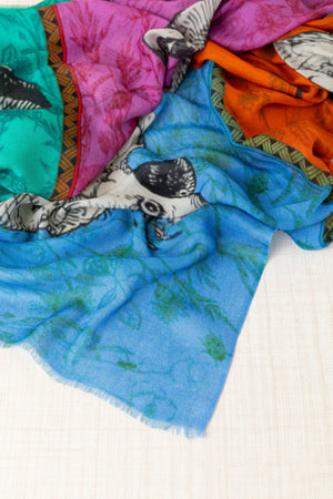 Printed Scarf Four Birds Blue