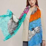 Fular Estampado Cuatro Aves Azul