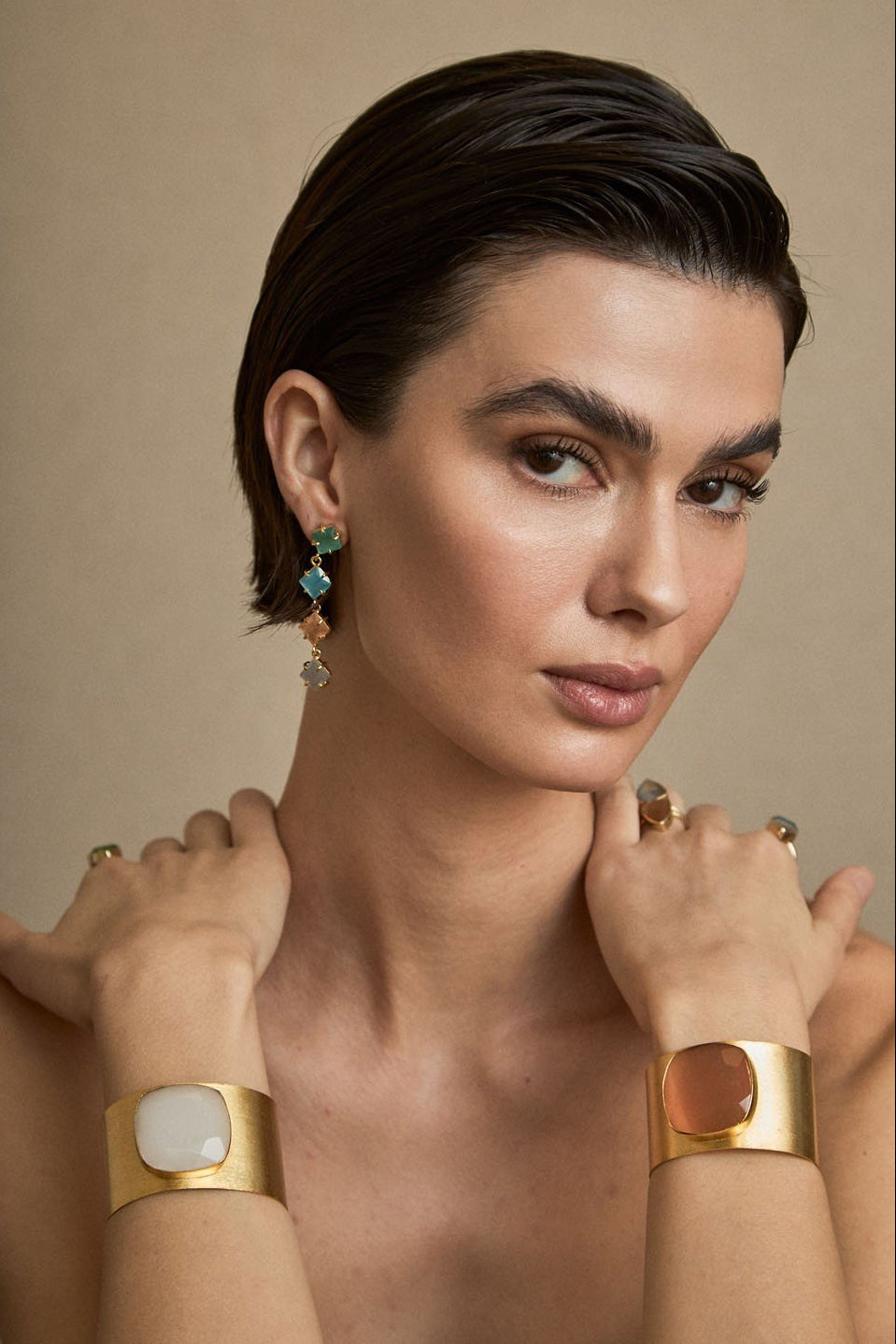 Pulsera Brazalete Piedra Semipreciosa Naranja