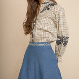 Blue Boho Embroidered Blouse