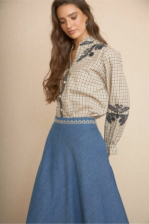Blue Boho Embroidered Blouse