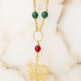 Collar Corto Piedras y Colgante Forma Coral