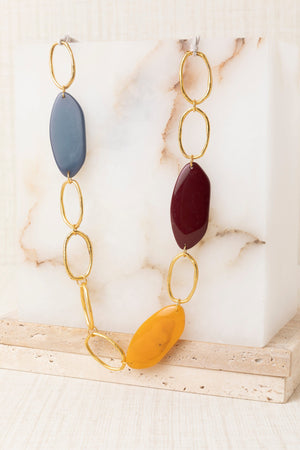 Long Necklace Three-Color Resin Blue