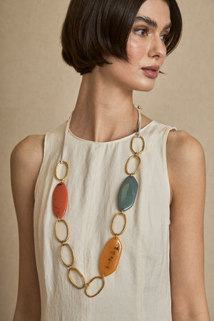 Long Necklace Three Color Resin Coral