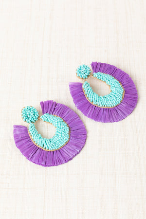 Fuchsia Raffia Fan Earring