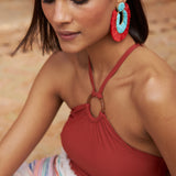 Fuchsia Raffia Fan Earring