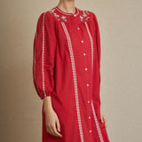Red Floral Embroidered Kurta Dress