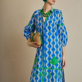 Vestido Kurta Ondas Bordada Azul