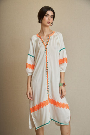 Orange Embroidered Ethnic Kurta Dress