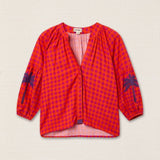 Embroidered Gingham Blouse Maroon/Orange