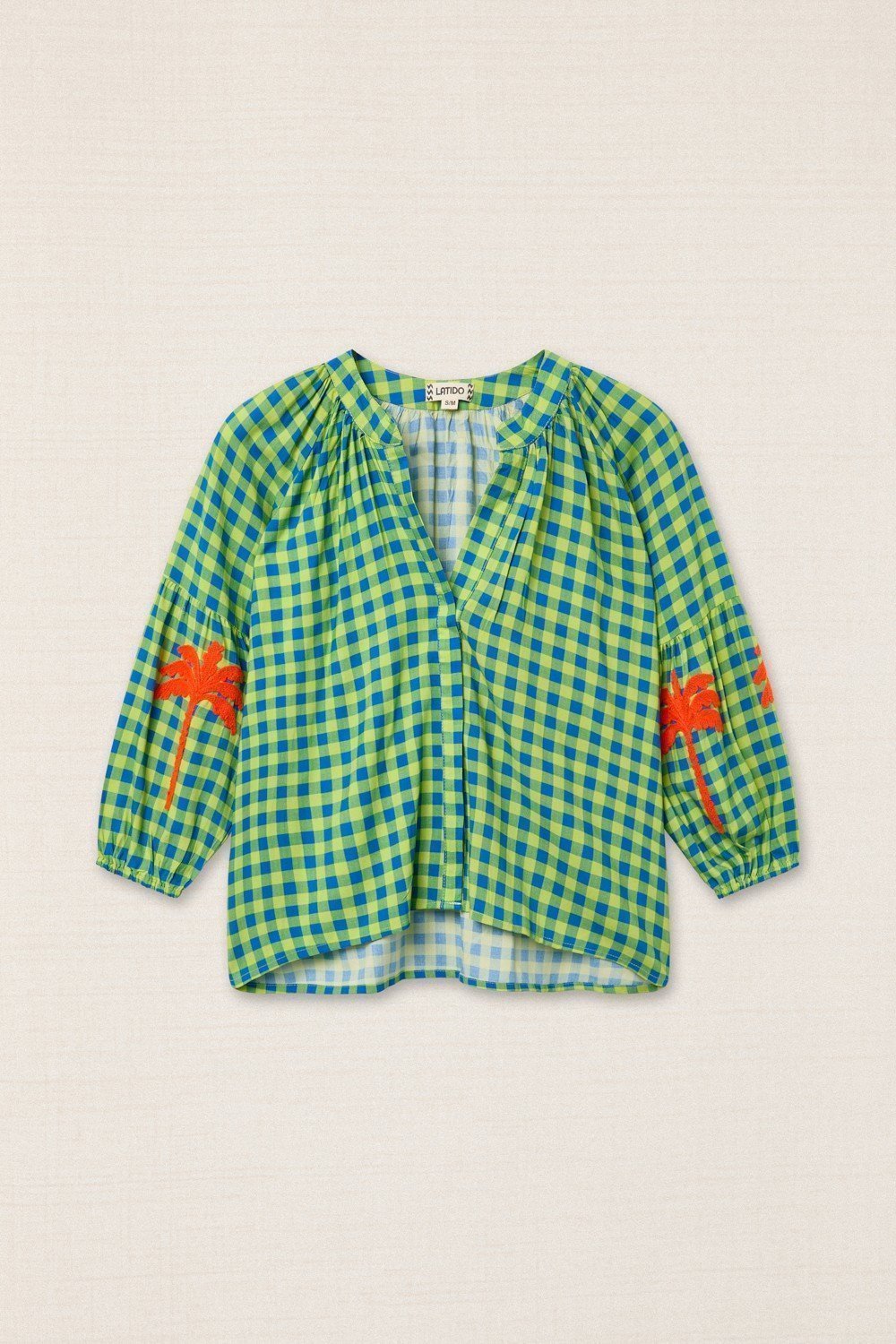 Blusa Vichy Bordada Vichy Amarillo/Azul