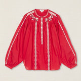 Red Flower Embroidered Blouse