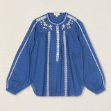 Blusa Bordado Flor Azul