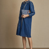 Vestido Kurta Bordado Flor Azul