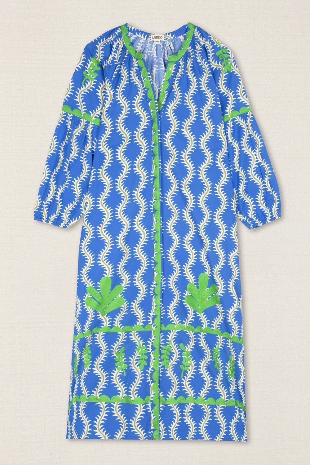Vestido Kurta Ondas Bordada Azul