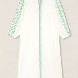Vestido Kurta Bordado Hojas Verde