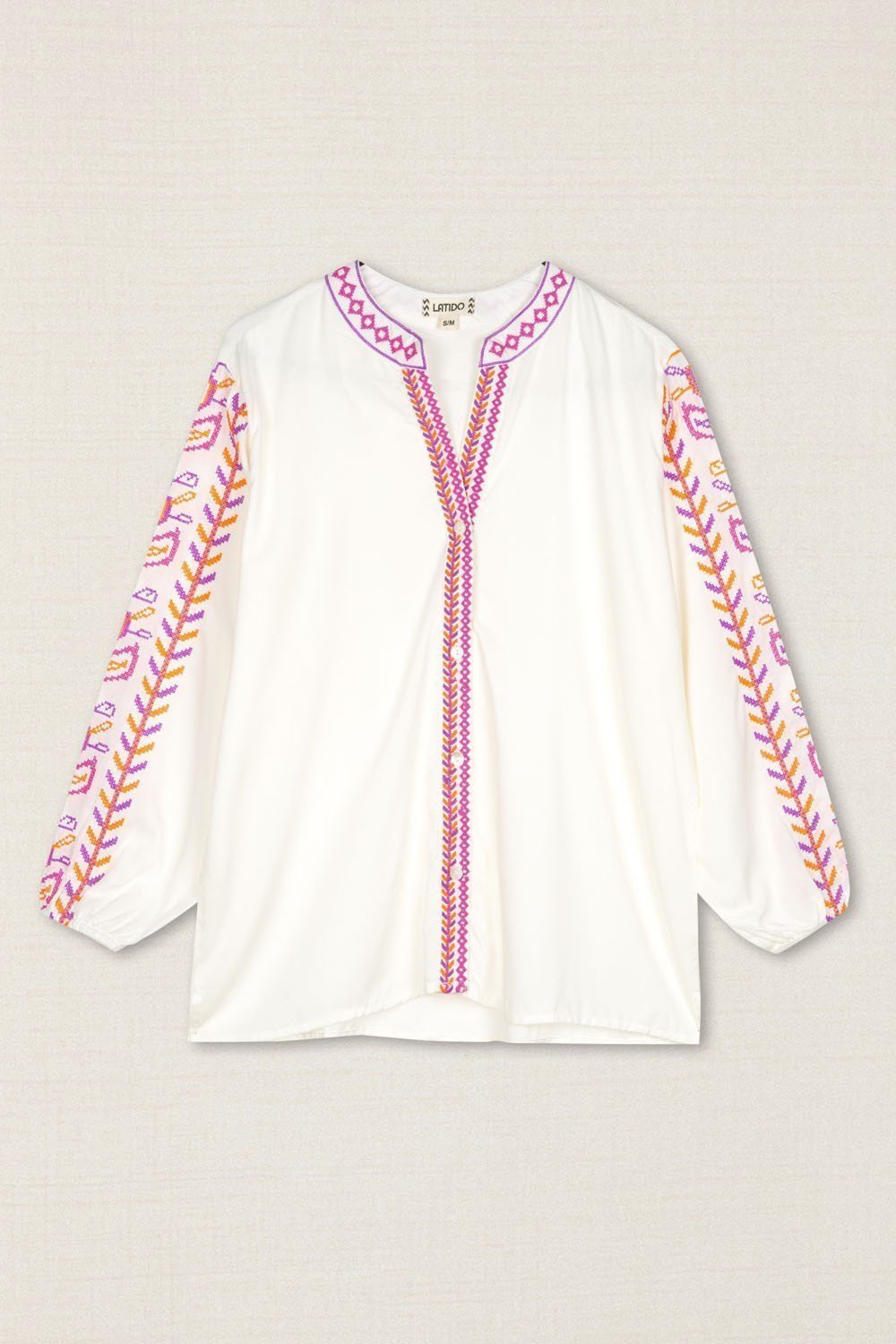 Blusa Bordado Hojas Fucsia