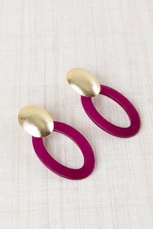 Pendientes Ovalados Resina Fucsia